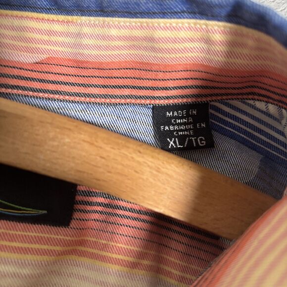 Jhane Barnes Frequency Shirt Men’s Size XL Cotton Blue Orange White Geometric - Picture 7 of 16